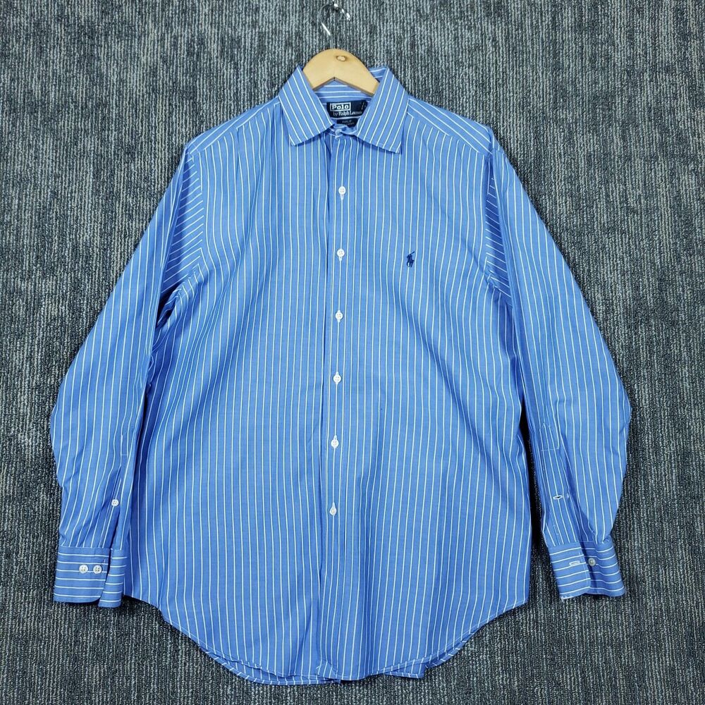 Polo Ralph Lauren Shirt Mens 16 Large Blue Button Down Long Sleeve Cotton Philip